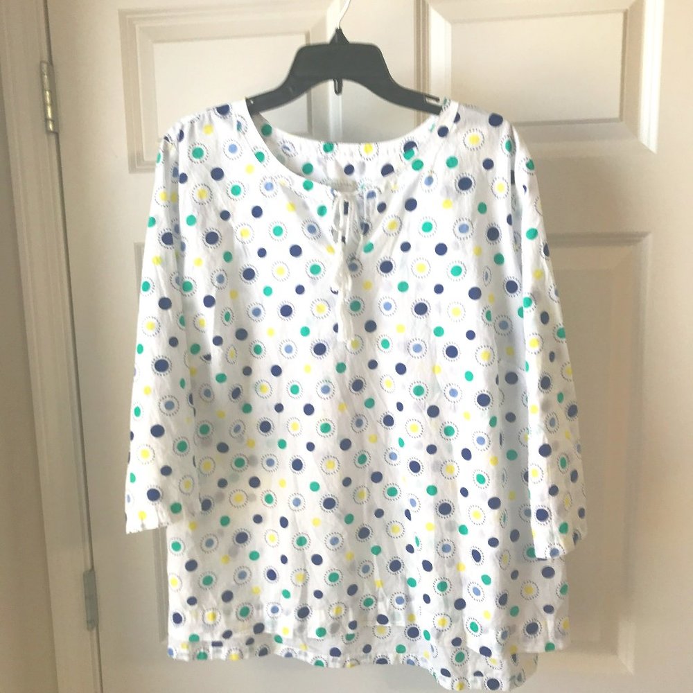 Talbot's Women's White Poet's Blouse Size 2X Polka Dots